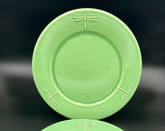 French Varages Green Faience Dragonfly Dinner Plates - Late 20th Century, Set of 3