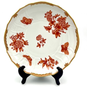 Herend Fortuna Rust Serving Bowl – Handpainted Porcelain Hungary – Gold Trim Floral Butterfly – 10.5&quot; Plate – Vintage Herend #1082/VBOH