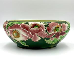 Antique St. Clement Faience Planter – French Art Nouveau Pink Floral Bowl