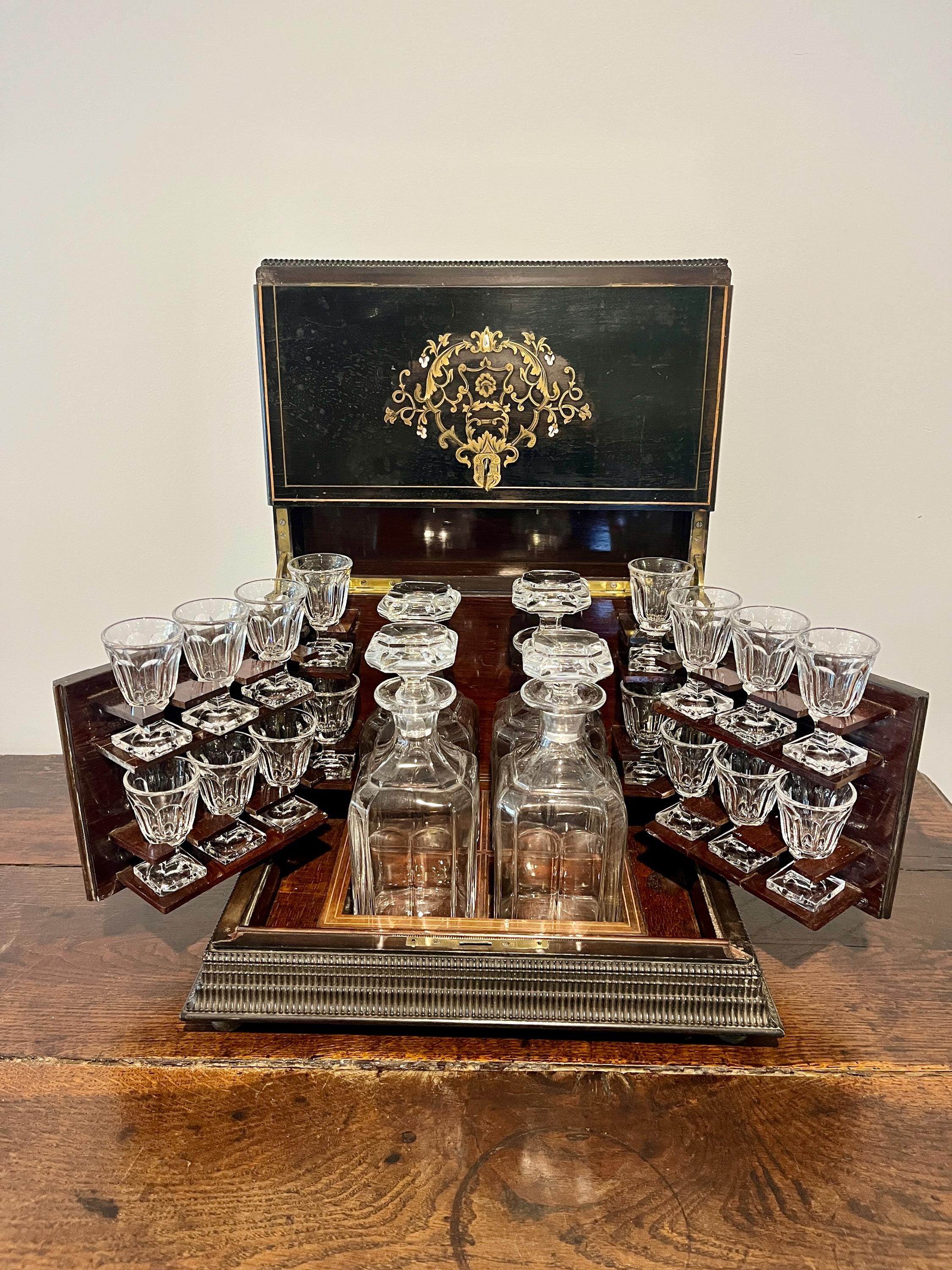 Tantalus, Antique French Liquor Cabinet, Napolian III, Complete