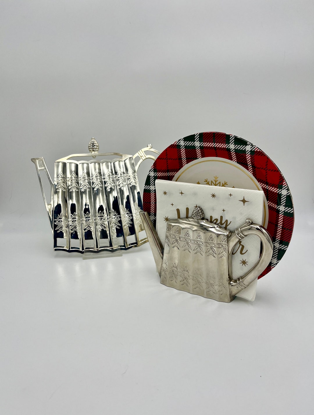 Vintage Godinger Silver Plated Teapot Trivet and Napkin Holder Etsy