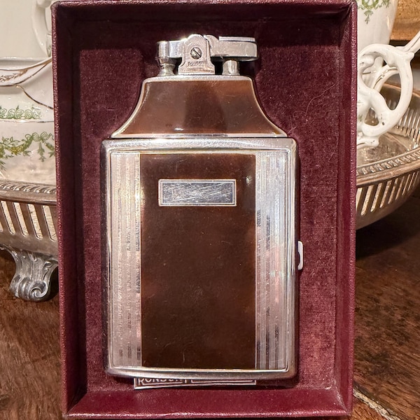 Vintage Ronson Mastercase Lighter Cigarette Case Art Deco Chrome w Box Papers Mid Century Tobacciana Gift