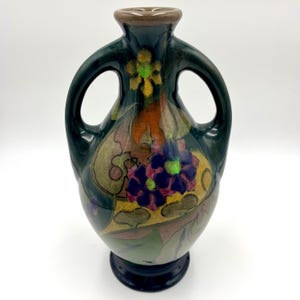 Antique Zuid-Holland Gouda Pottery Vase – Hand-Painted Dutch Art Nouveau with Floral Motif