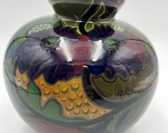 Antique Art Nouveau Gouda Vase Double Handle Floral Art Pottery