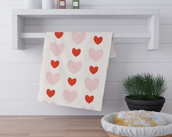 Asciugamano da cucina con cuori felici di San Valentino, canovaccio da tè di San Valentino