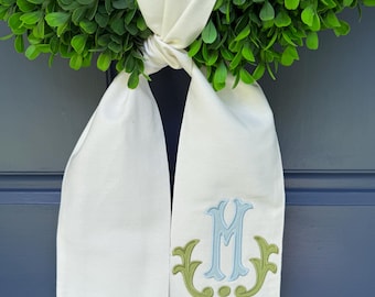 Applique monogram wreath sash