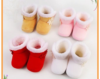 Bottes pour bébé fille avec fleurs, bottes pour bébé d'hiver, bottes pour bébé en peluche, chaussons pour bébé doux et chauds pour l'automne et l'hiver, bottes pour bébé en coton, bottes de neige