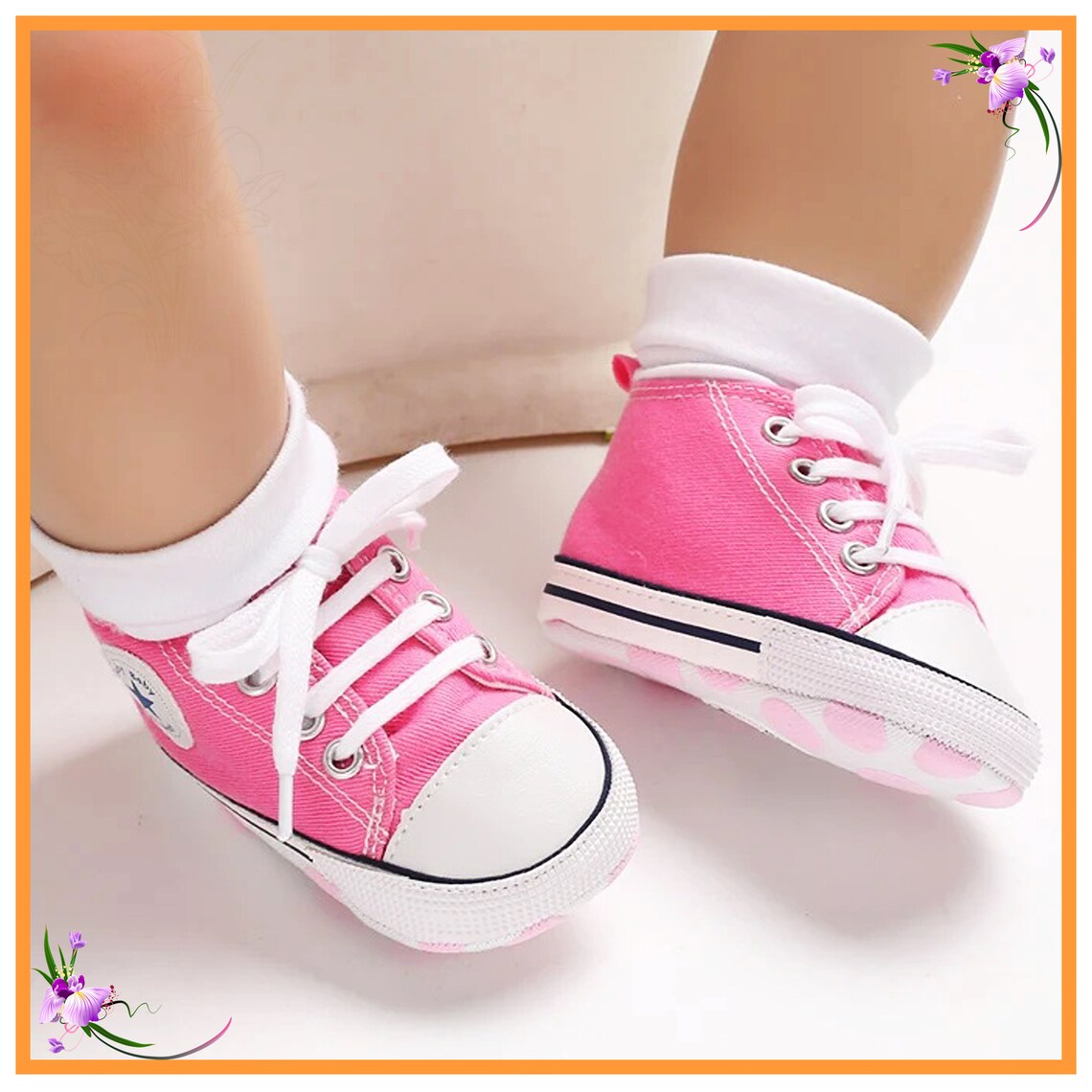 Pink Baby Shoes, Pink Baby Boots, Pink Sneakers, Crawling Baby Girl ...