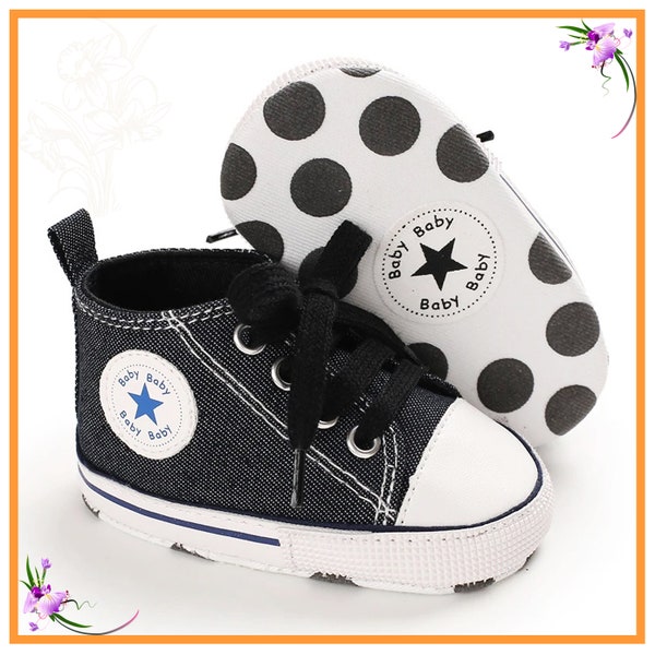 Baby denim shoes, Baby canvas shoes, Like converse, Birthday gift, Black denim baby shoes, Baby clothing, Cute baby shoes, Baby sneakers