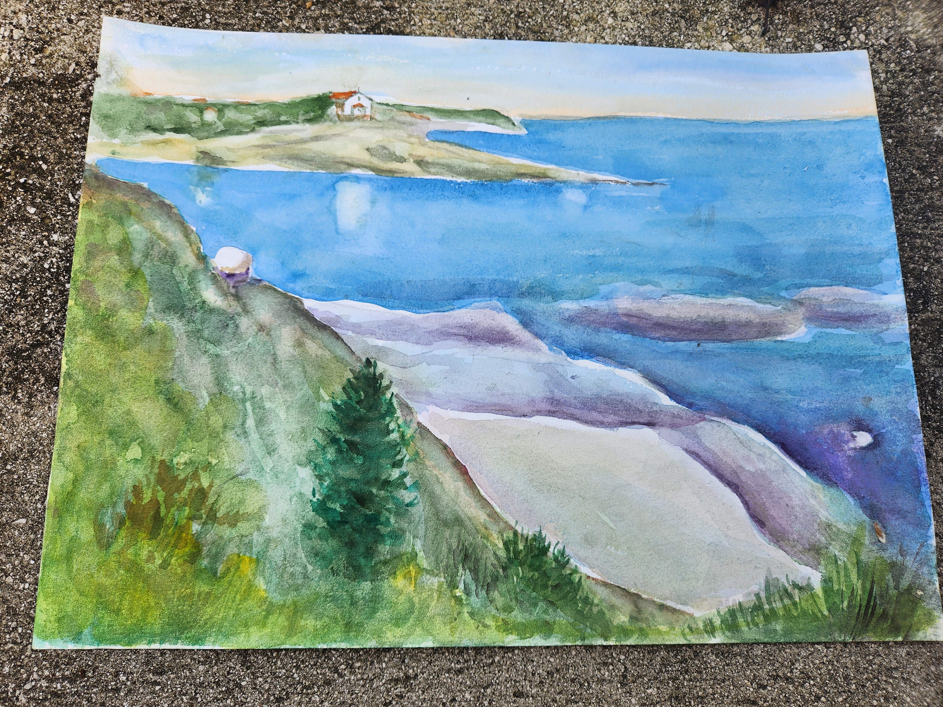 ビーチの海岸線水彩画 - Etsy 日本