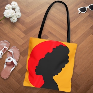Black Girl Art Tote Bag with Inspirational Quotes,  African American Female Shoulder Bag, Juneteenth Party Gift, Black History Month Present