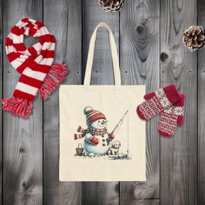 Weihnachten Schneemann Baumwolleinkaufstasche, Feiertags-Einkaufsmarkt-Tasche, Eisangeln Wintergeschenk, wiederverwendbare umweltfreundliche Schultertasche