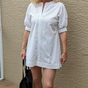 White Eyelet Cotton Mini Dress, Size Small