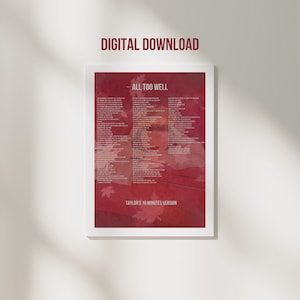 All Too Well druckbare Poster, Taylors Version digitaler Download, Taylor Swiftie Merch, All Too Well Lyrics, Taylorswift, Wanddeko