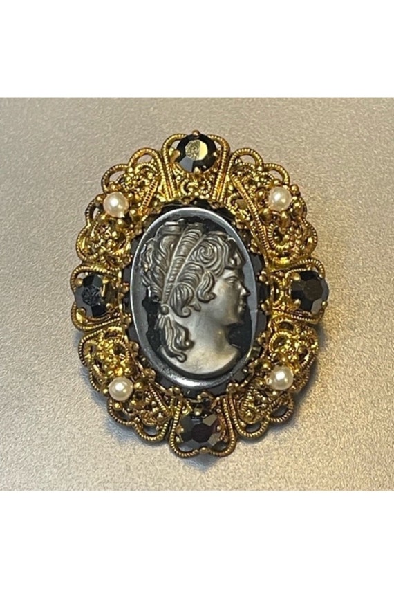 Vintage West Germany Victorian Carved Cameo Brooch