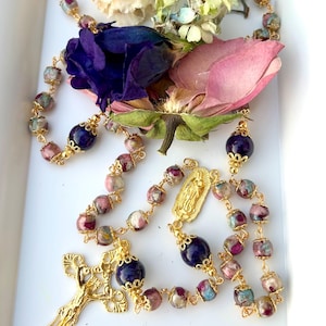 Keepsake Flower Petal Rosary: Memorial funeral flower rosary; Handmade Resin Catholic Gift