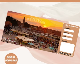 Biglietto regalo a sorpresa per viaggio a Marrakech in Marocco Stai arrivando a MARRAKECH Carta d'imbarco stampabile 1 Biglietto PDF 2