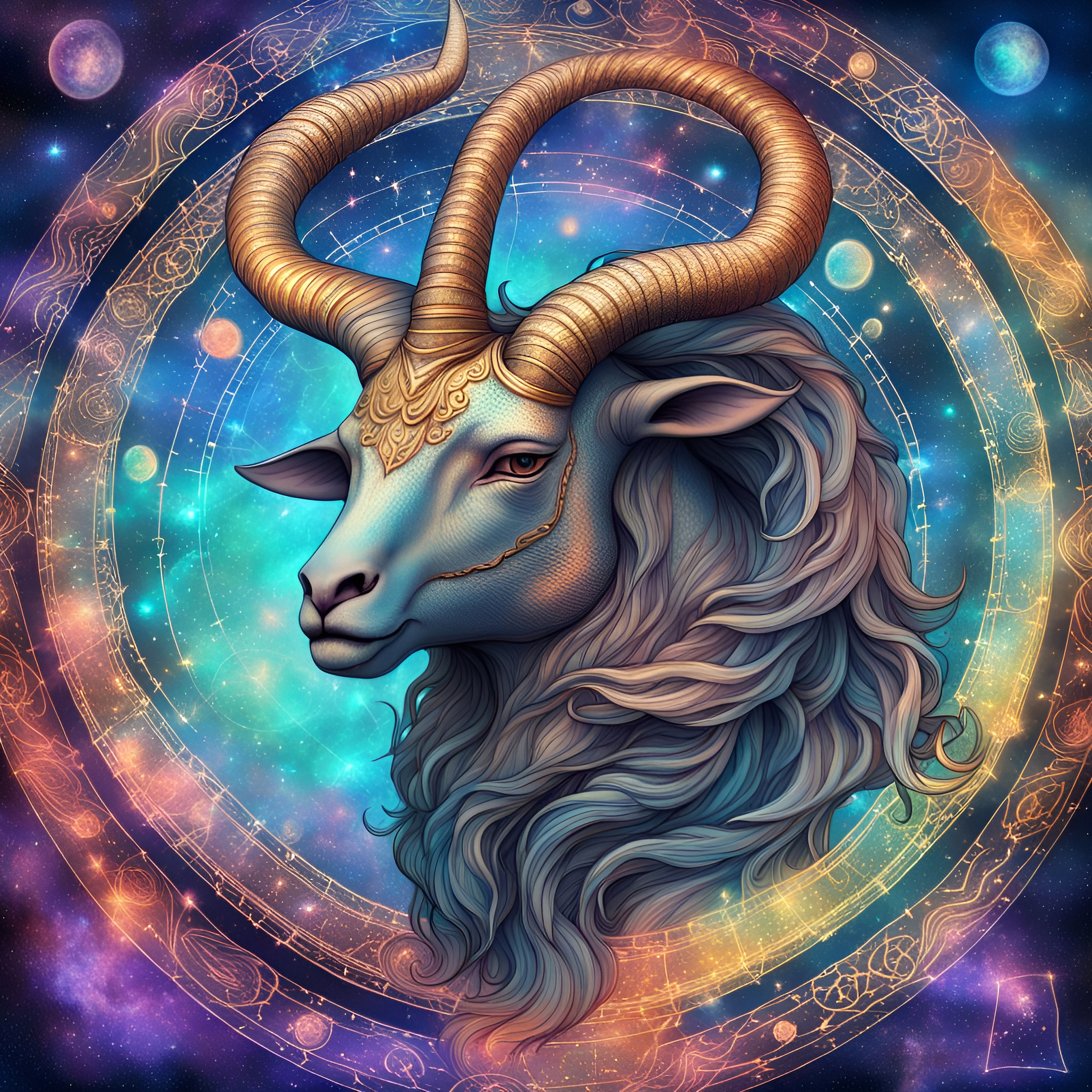 Cosmic Zodiac Sign Capricorn Digital Download, Poster Art, Zodiac Sign