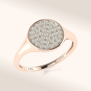 Diamond Signet Pinky Ring, 14K Solid Gold Signet Ring with Lab Grown Diamonds, Minimalist Pave Signet Ring for Anniversary Gifts