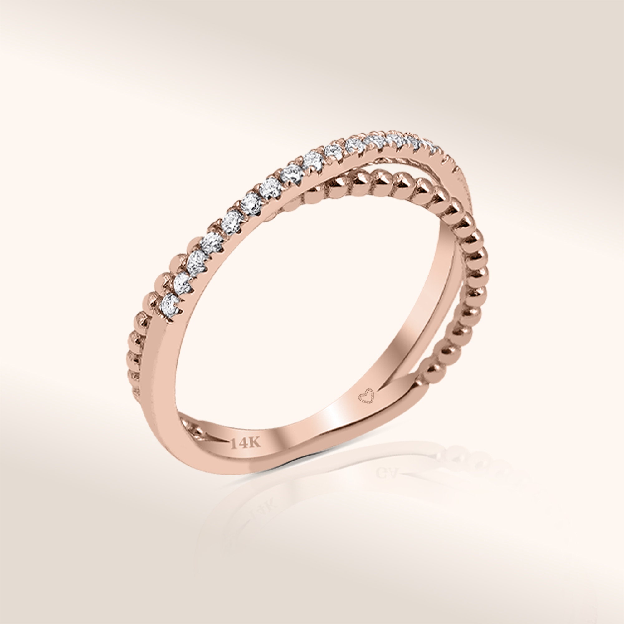 Crossover Diamond Stackable Ring 14K Solid Gold Crossover Statement ...