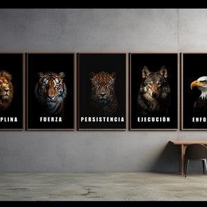 Conjunto de 5 Animales Pared Arte, Calidad de 300 ppi - León, Tigre, Jaguar, Lobo, Águila - Descarga Digital Instantánea, Imprimible