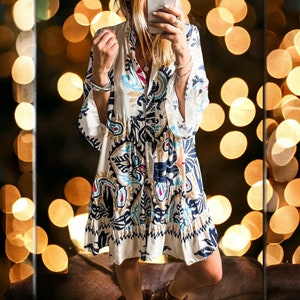 Boho Casual Mini Dress featuring Stylist Floral and Artistic Printed Fabric