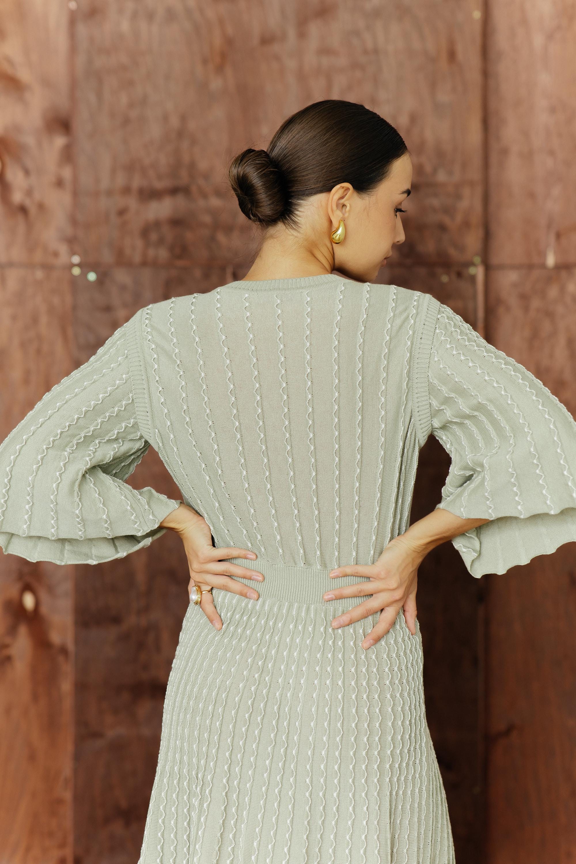 Sage Green Cotton Blend Knit Sweater Dress: Light Green Midi Winter Dress -  Etsy