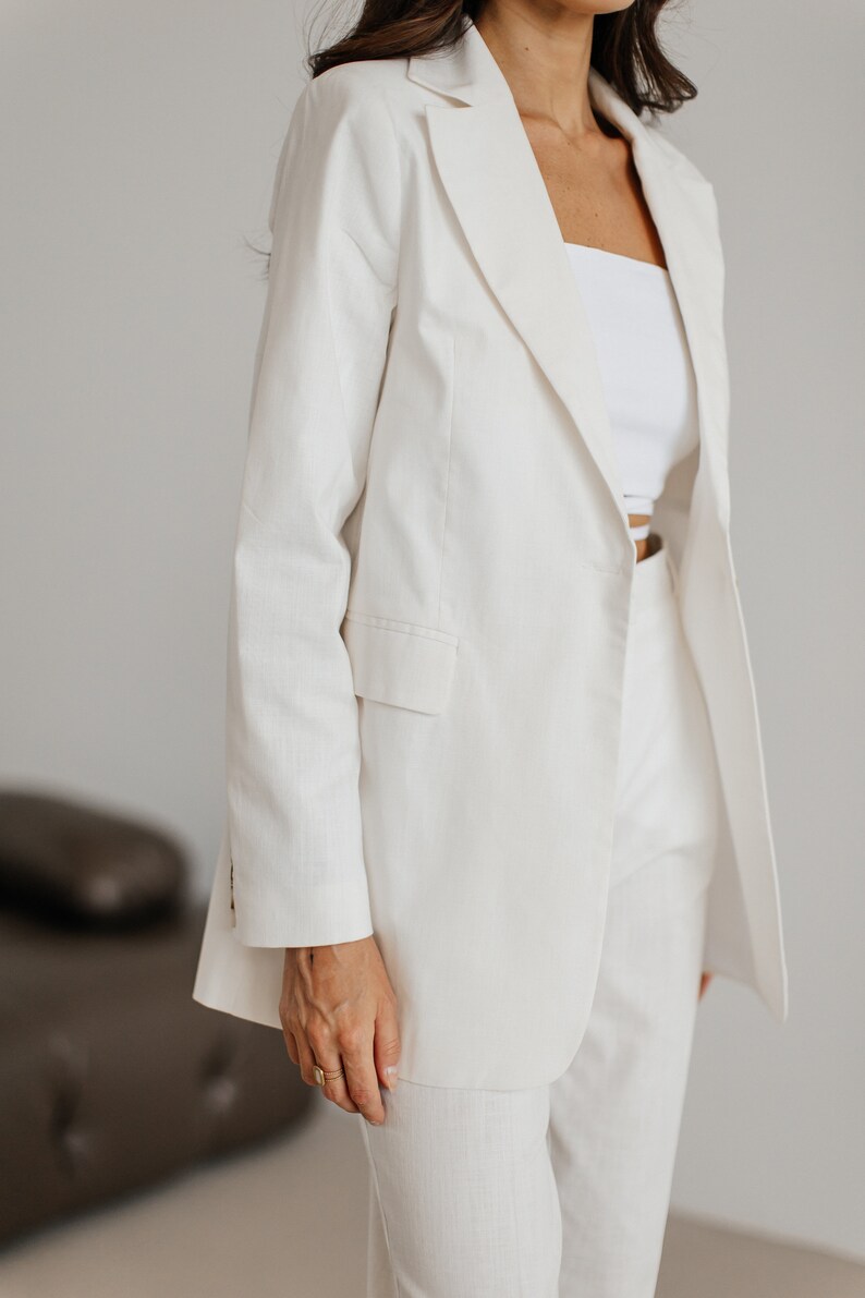 Bridal White Pants Suit Linen OLIVIA White Summer Suit,linen Pants Suit ...