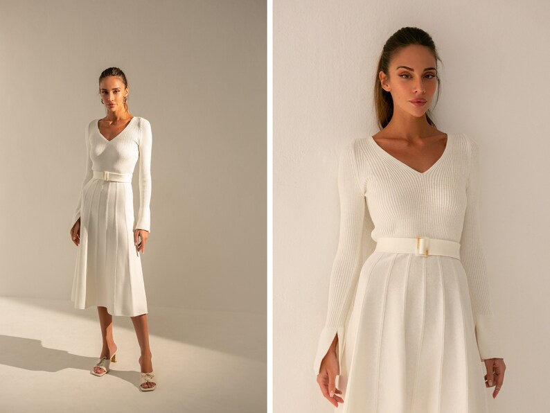Women's Winter Bell Sleeve Solid Color Knitted Dress
