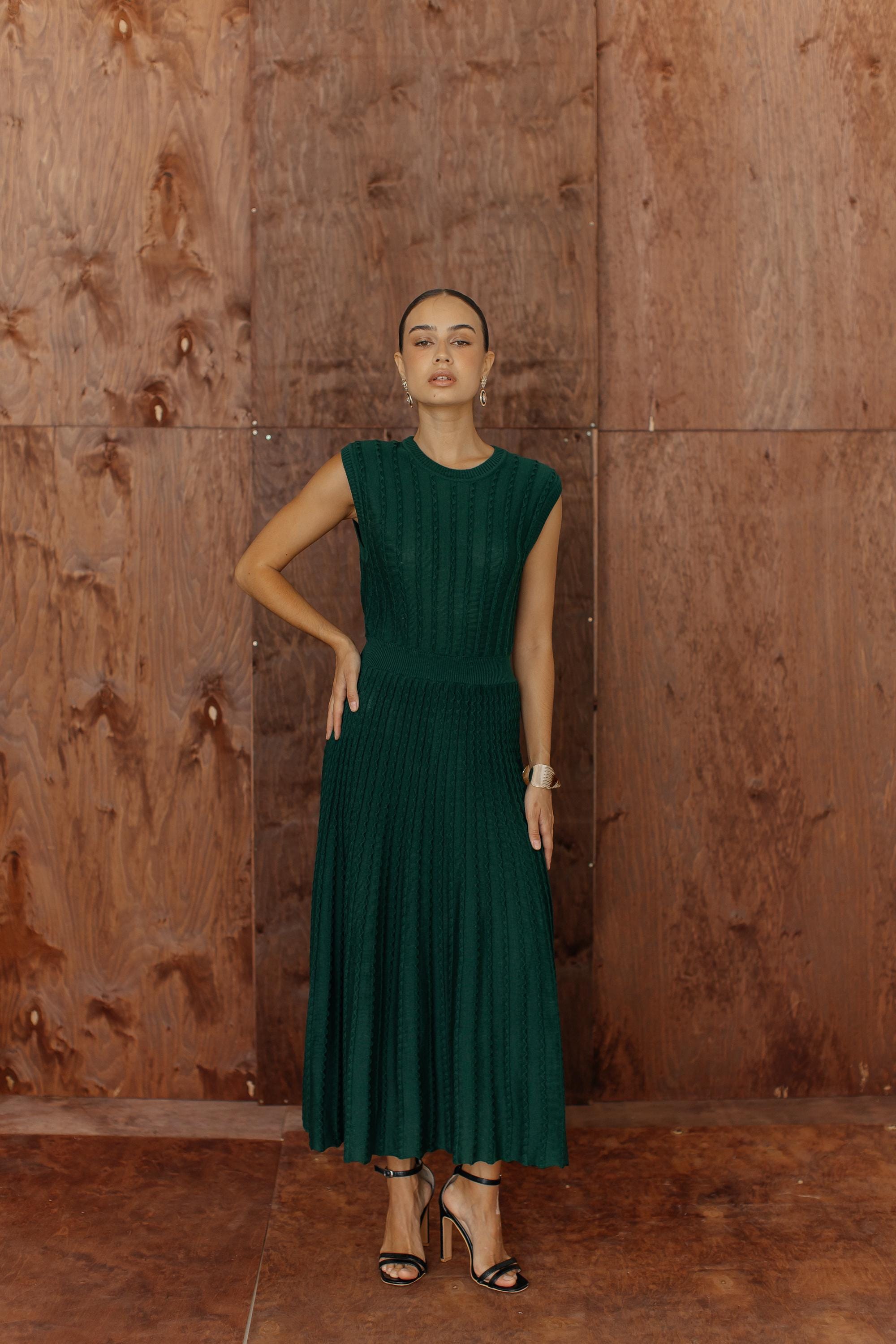 emerald green dress sweater Colorado Soft Satin Midi Dress | Emerald Green main image 0