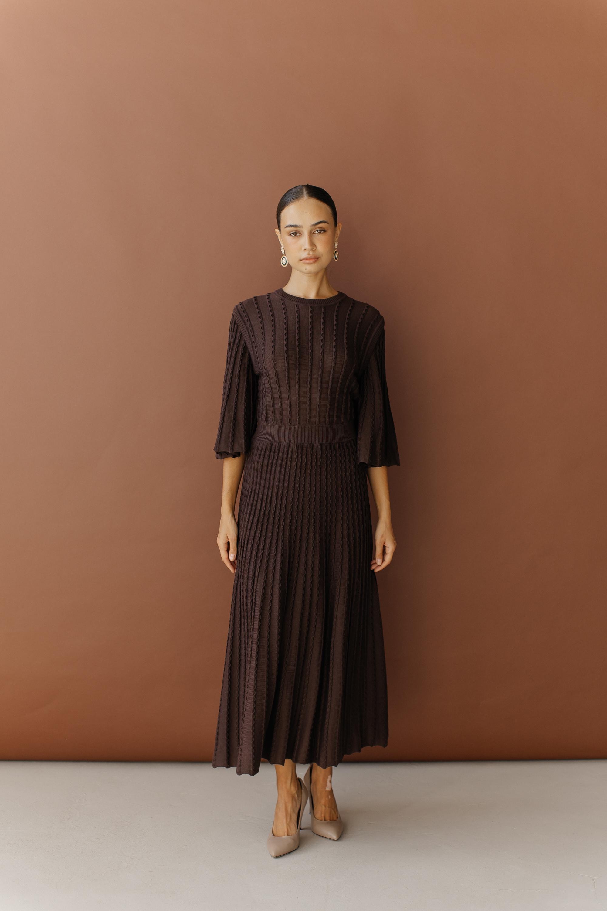 Chocolate Brown Cotton Blend Knit Sweater Dress: Brown Midi Winter Dress -  Etsy