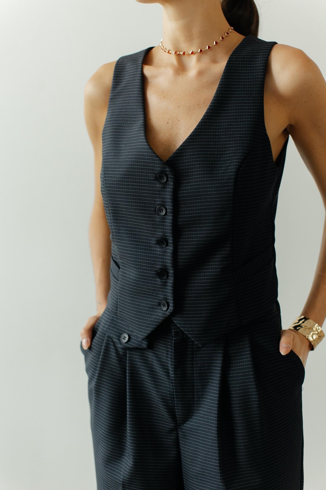 Two-Piece Set with Vest and Pleated Skirt - Black main image 1