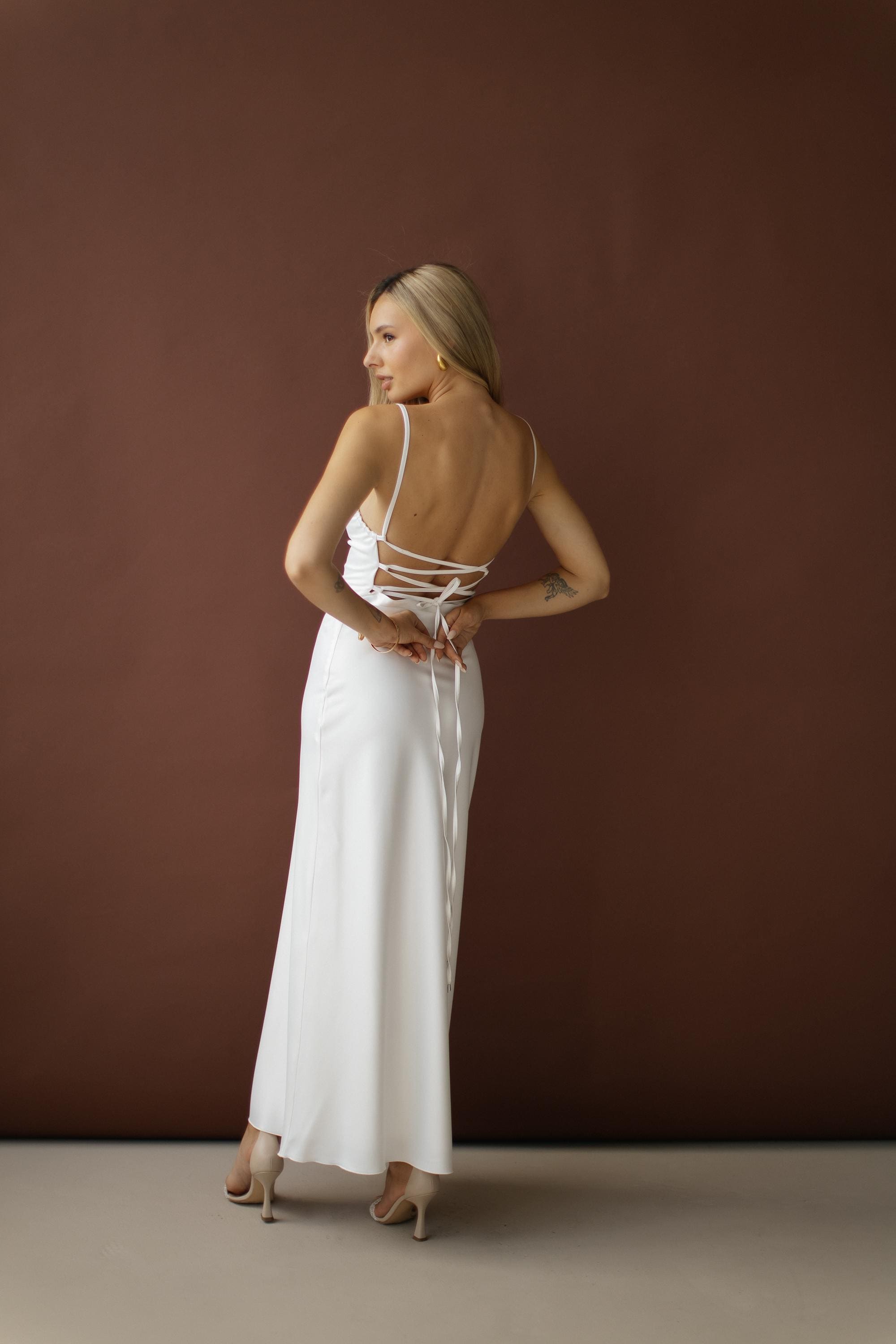 satin halter backless dress Uliana White Floral Lace Halterneck Maxi Dress - White main image 0