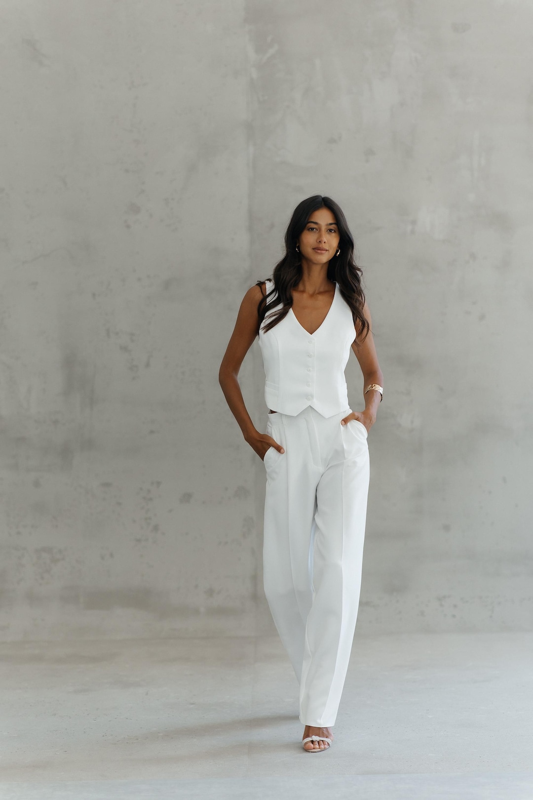 Traje de chaleco blanco: conjunto de dos piezas con pantalón