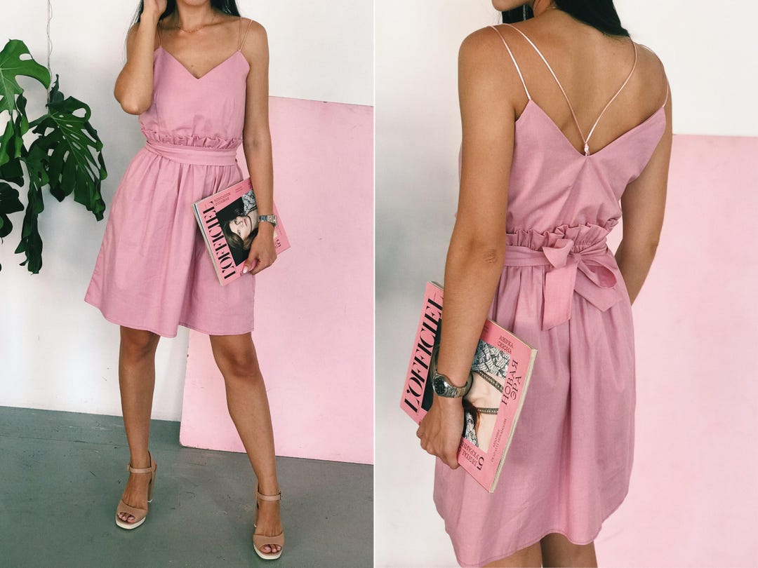 Summer Breeze Gathered Bust Mini Dress Floral Pink