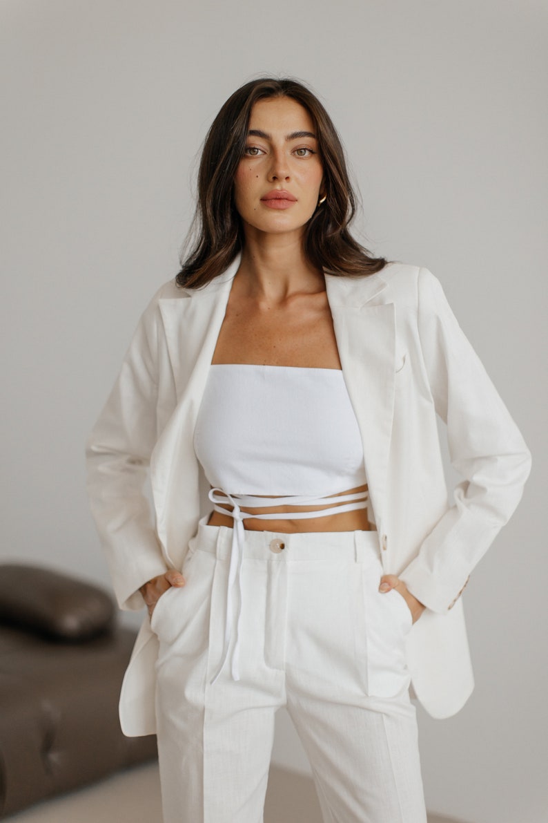 Bridal White Pants Suit Linen OLIVIA White Summer Suit,linen Pants Suit ...