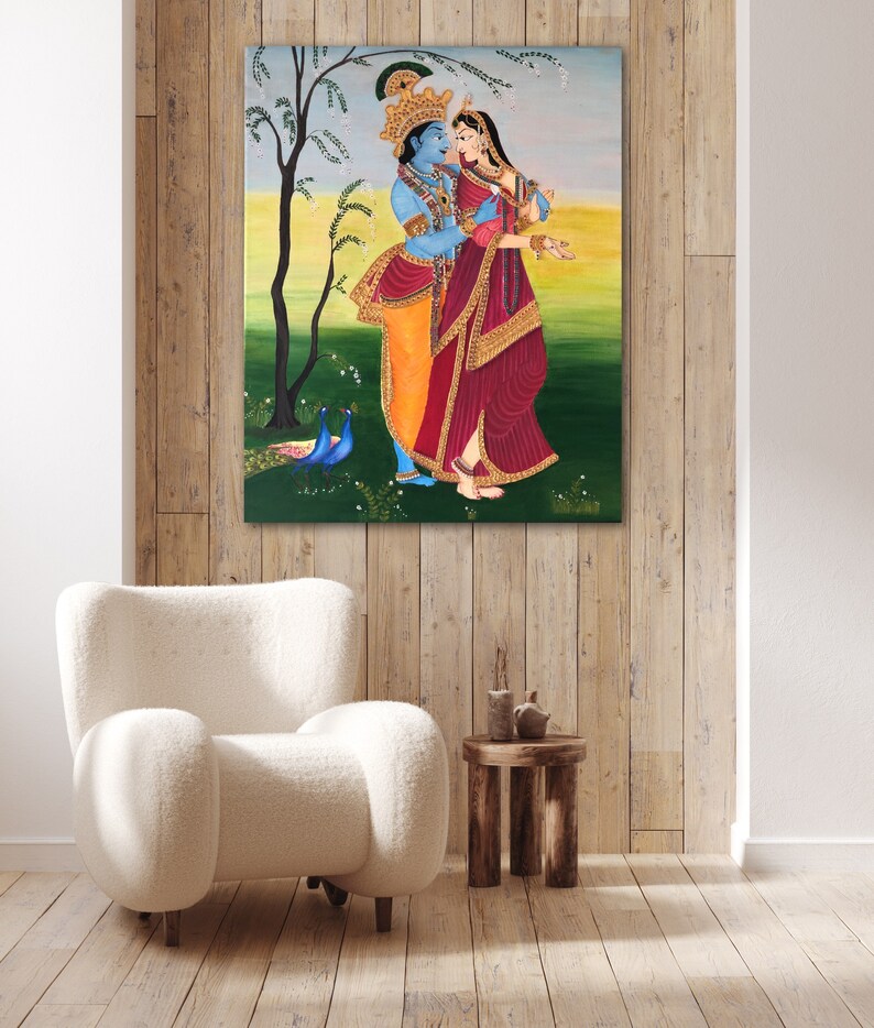 Meenakari Radha Krishna Painting, Indian Decor, Hindhu God Art, Indian