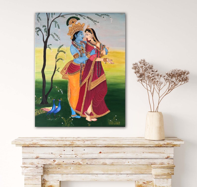 Meenakari Radha Krishna Painting, Indian Decor, Hindhu God Art, Indian