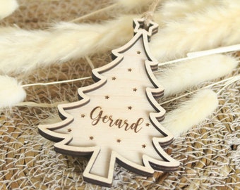 Palla di Natale personalizzata con nome su albero di Natale in legno, addobbi personalizzati per albero di Natale, decorazioni natalizie