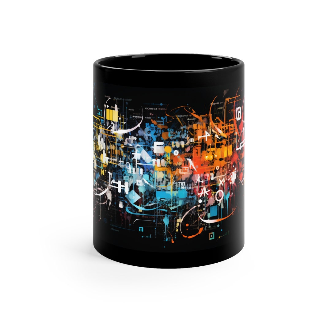 Black Mug, Art Design Mug, Colorful Design on Black Mug Etsy