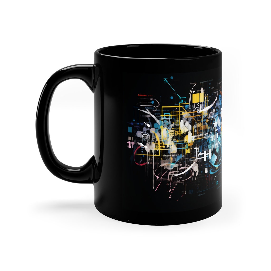 Black Mug, Art Design Mug, Colorful Design on Black Mug Etsy