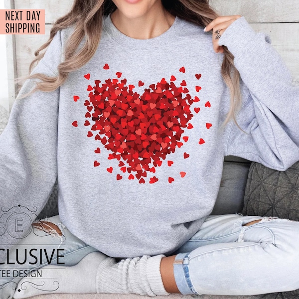 Womens Red Heart Sweatshirt, Red Glitter Heart Sweatshirt, Love Sweatshirt, Womens Gifts, Gift for Wife, Heart Sweater, Pullover Sweater