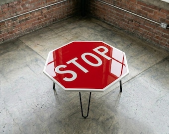 Stop Sign Table, Man Cave Coffee Table, Cool Furniture for Guys, Industrial Decor Table, Unique Gift for Him
