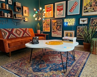 Spiegelei Couchtisch | Ästhetischer gewellter Tisch | Einzigartige Statement Möbel | Funky Wohnzimmer Dekor | Gesprächsstoff-Tisch