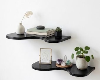 Estantería de pared ondulada / Estantería minimalista moderna / Estantería de pared única / Decoración estética para el hogar / Estantería de madera hecha a mano