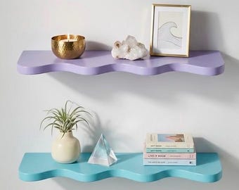 Estante de pared ondulado / Estante con diseño festoneado / Decoración de pared moderna y adorable / Estante en tonos pastel / Estante con diseño ondulado original / Estante de madera hecho a mano