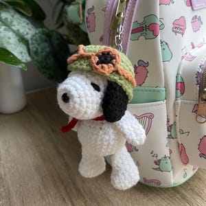 Crochet Cute Pilot Cartoon Beagle, Dog Plushie Keychain (Made to Order)