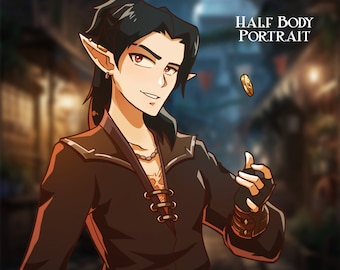 Niestandardowe zlecenie na grafikę postaci DND | Ilustracja portretu fantasy z połową ciała (cyfrowa)