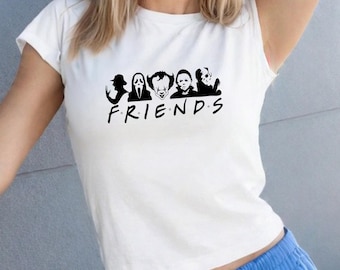 FRIENDS Halloween Baby Tee, Y2k, Crop top, Halloween Vintage shirt, 90s Y2k Gothic Tee for Girls, Retro Spooky Season Baby Tee