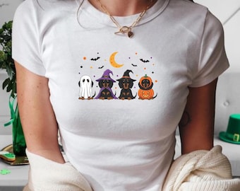 Dachshund Halloween Baby Tee, Y2k, Crop top, Halloween Vintage shirt, 90s,Retro Spooky Season Baby Tee